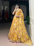 Yellow Color Floral And Foil Print With Embossed Design Ghaghra choli
