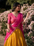 Mustard Color Zari Weaving Work Kanchipuram South Indian Lehenga Choli -south culture Unstitched / Semi-Stitched women's fashion mart
