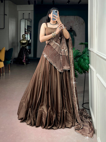 Garba Wear Brown Color Lehenga choli