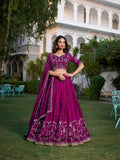 Wine Color Sequins And Thread Embroidery Work Vichitra Silk Lehenga Choli - women's fashion mart