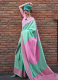 Classic Pink-Sea Green Handloom Silk Trendy Saree -Saree Unstitched women's fashion mart