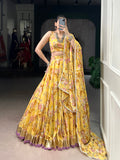 Yellow Color Floral And Foil Print With Embossed Design Ghaghra choli