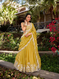 Yellow Color Sequins And Thread Embroidery Work Gold Crush Haldi Lehenga Choli