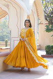 Yellow Georgette Ruffle gown with dupatta -Gowns S / Yellow women's fashion mart
