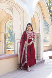 Yellow Georgette Ruffle gown with dupatta -Gowns S / Maroon women's fashion mart