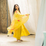 Yellow Pure Maska Cotton Silk Top Palazzo Shrug Set - women's fashion mart