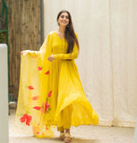 Yellow Pure Maska Cotton Silk Top Palazzo Shrug Set - women's fashion mart