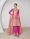 Yellow silk Embroidered and Sequined palazzo suit with dupatta - women's fashion mart