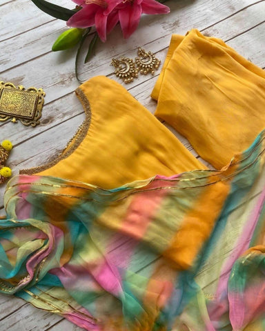 Yellow Zari Neck Embroidered Pure Satin Georgette Top Dhoti Suit -Salwar Kameez XS women's fashion mart