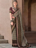 Elegant Otter Brown Ajrakh Printed Sigma Silk Traditional Saree - women's fashion mart