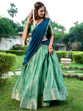 Pista Color Zari Weaving Work Kanchipuram Lehenga Choli - women's fashion mart