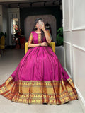 Pink Color Zari Weaving Work Narayan Pet (Cotton) Dress -long dress Free Size women's fashion mart