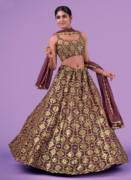 Zari With Sequins Lilac Georgette Chaniya - women's fashion mart